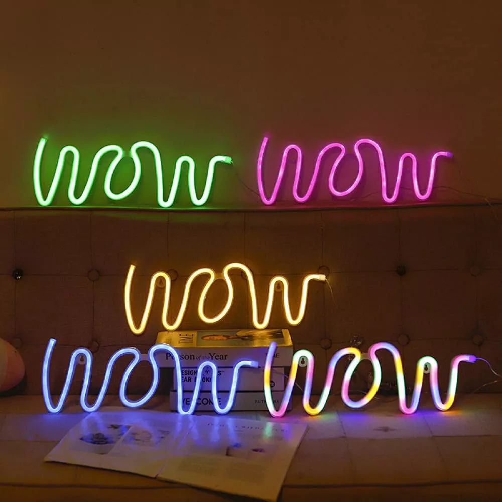 LED neon lights Neon lights Wow-shaped neon lights USB-powered nursery lights LED neon night lights Christmas birthday party nursery