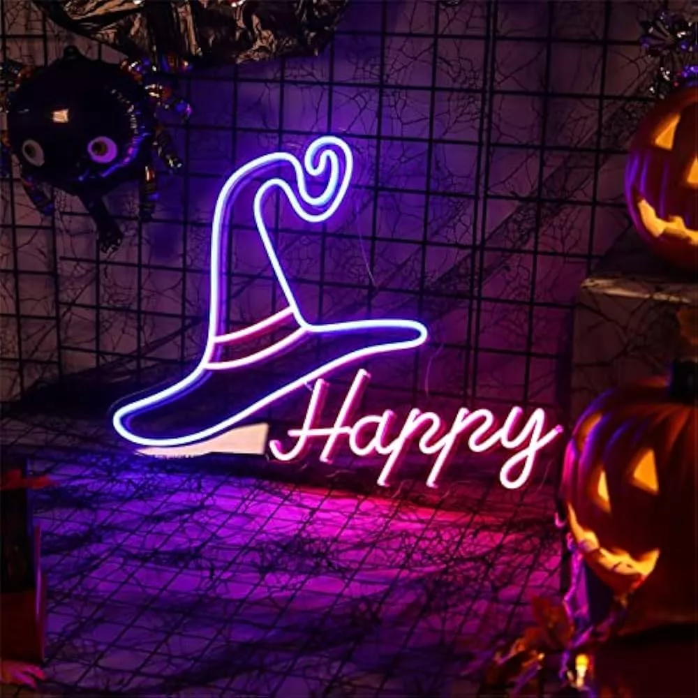 Custom LED neon sign, witch hat LED neon sign, Halloween LED neon sign decoration, wizard hat neon sign, suitable for Halloween party room decoration.