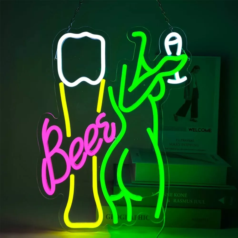 Beer Cheers Neon Sign LED Sign Suitable for Wall Decoration Beer Man Cave Bar Home Pub Party Club Restaurant Shop Sign Bar Lights Wall Decoration