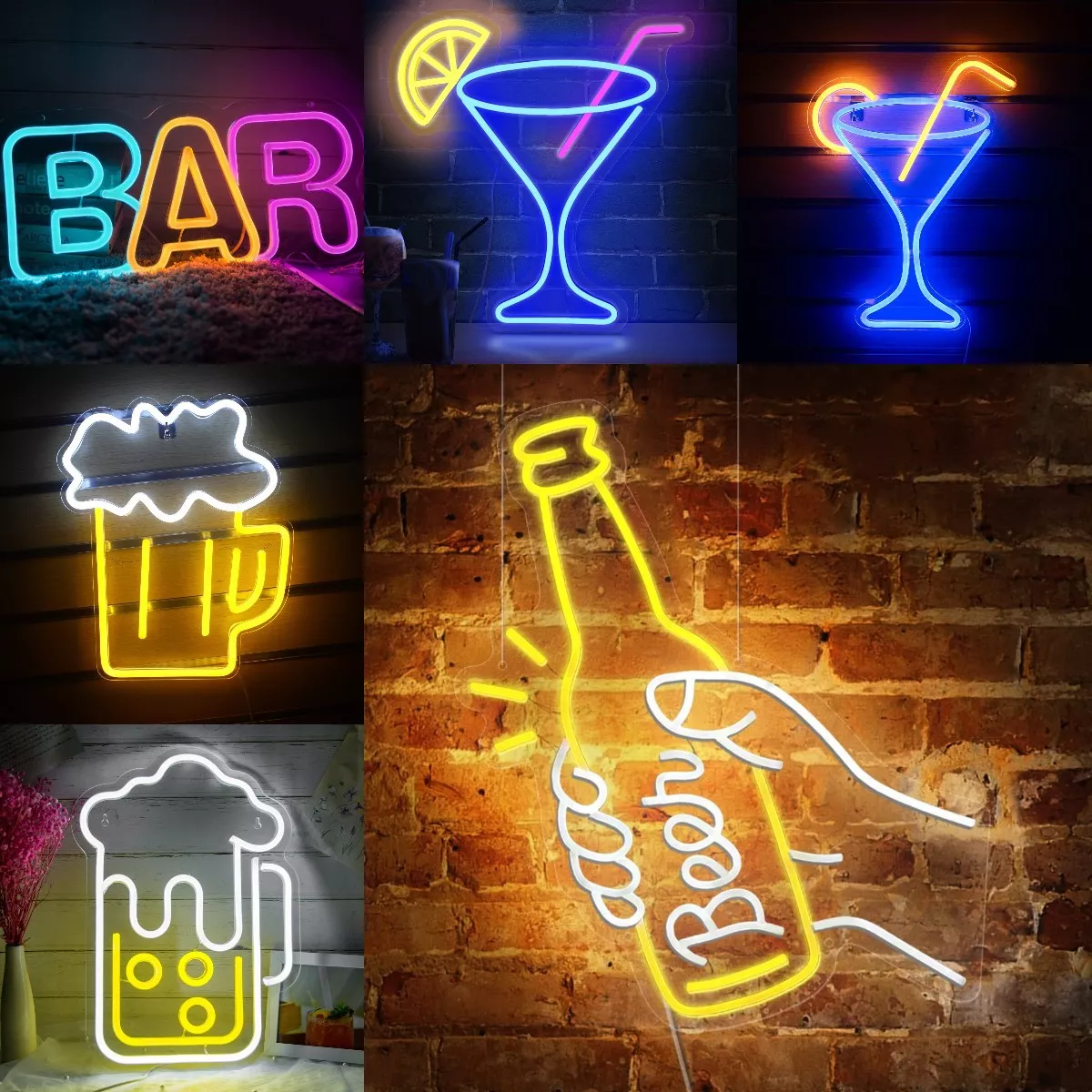 Foreign Trade Amazon LED Neon Bar Wine Bottle Wall Decor Beer Glasses