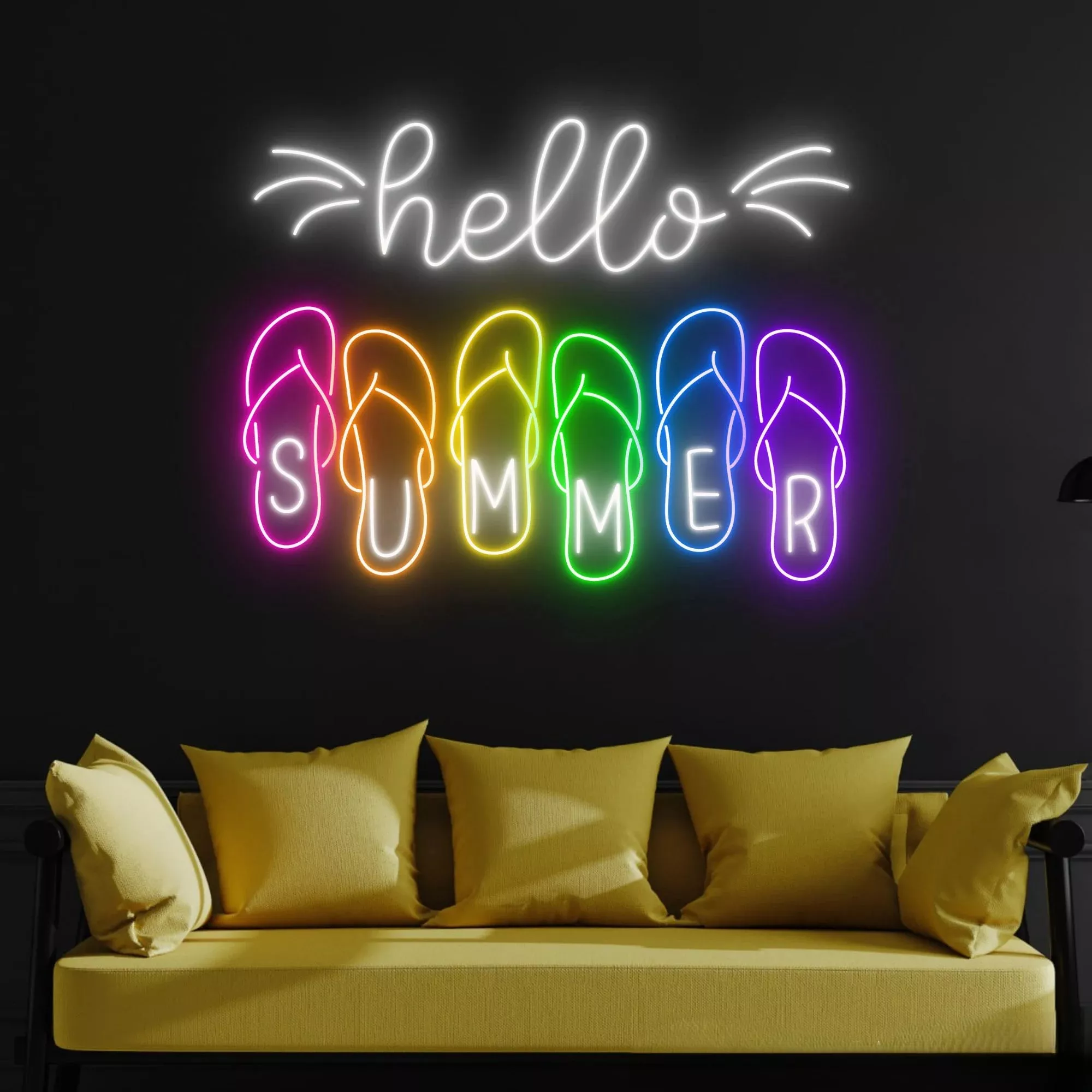 Hello Summer Neon Lights, Beach Sandals LED Lights, Custom Neon Lights, Bar Wall Decorations, Summer Party Decorations, Festival Signs, Summer Neon Lights
