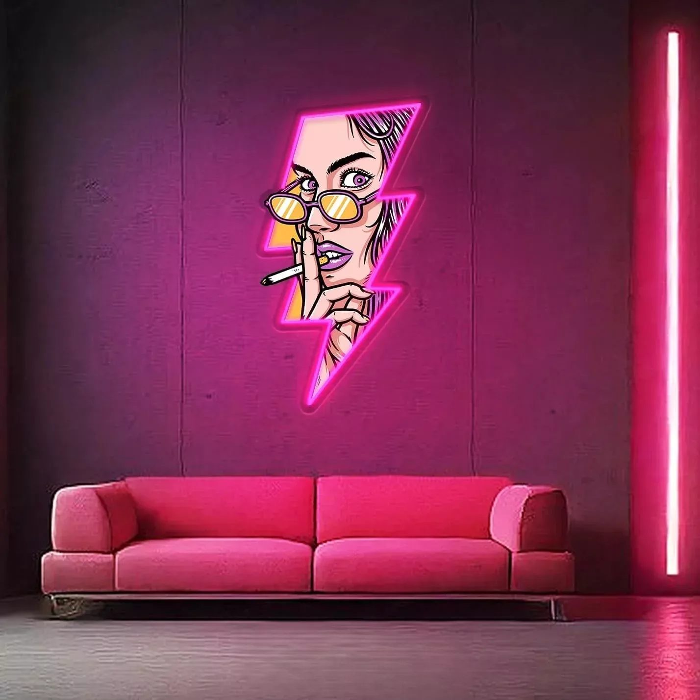 Women in flashy ultraviolet neon lights playing GTA style⚡ – bold, shocking – neon light wall
