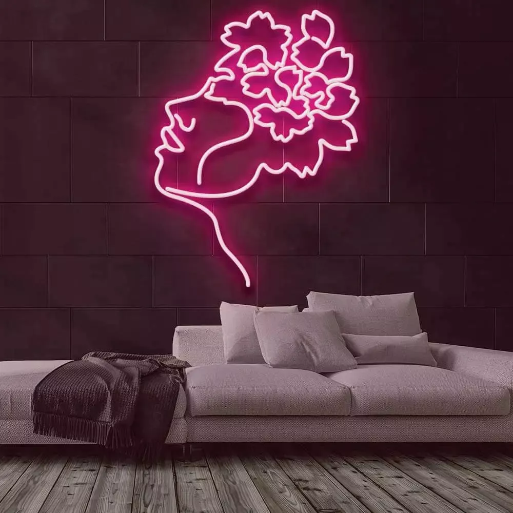Flower-faced neon sign